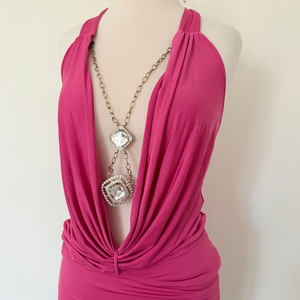 NOS Wet Seal Y2K VTG Pink Plunge Cowl Ruched Glam Clubwear Party Halter Top XL - Picture 4 of 8